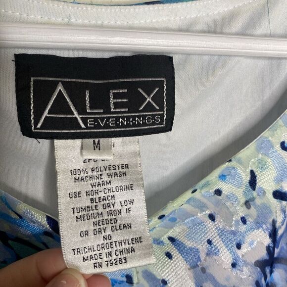 Alex Evenings Blue & Green Pattern Tiered Ruffle Tank Top Size Medium - Picture 6 of 10